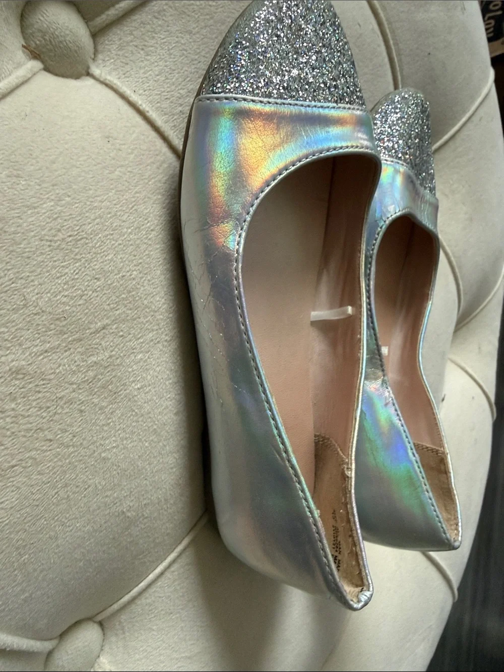 The Children's Place Iridescent Silver Glitter Toe Ballet Flats